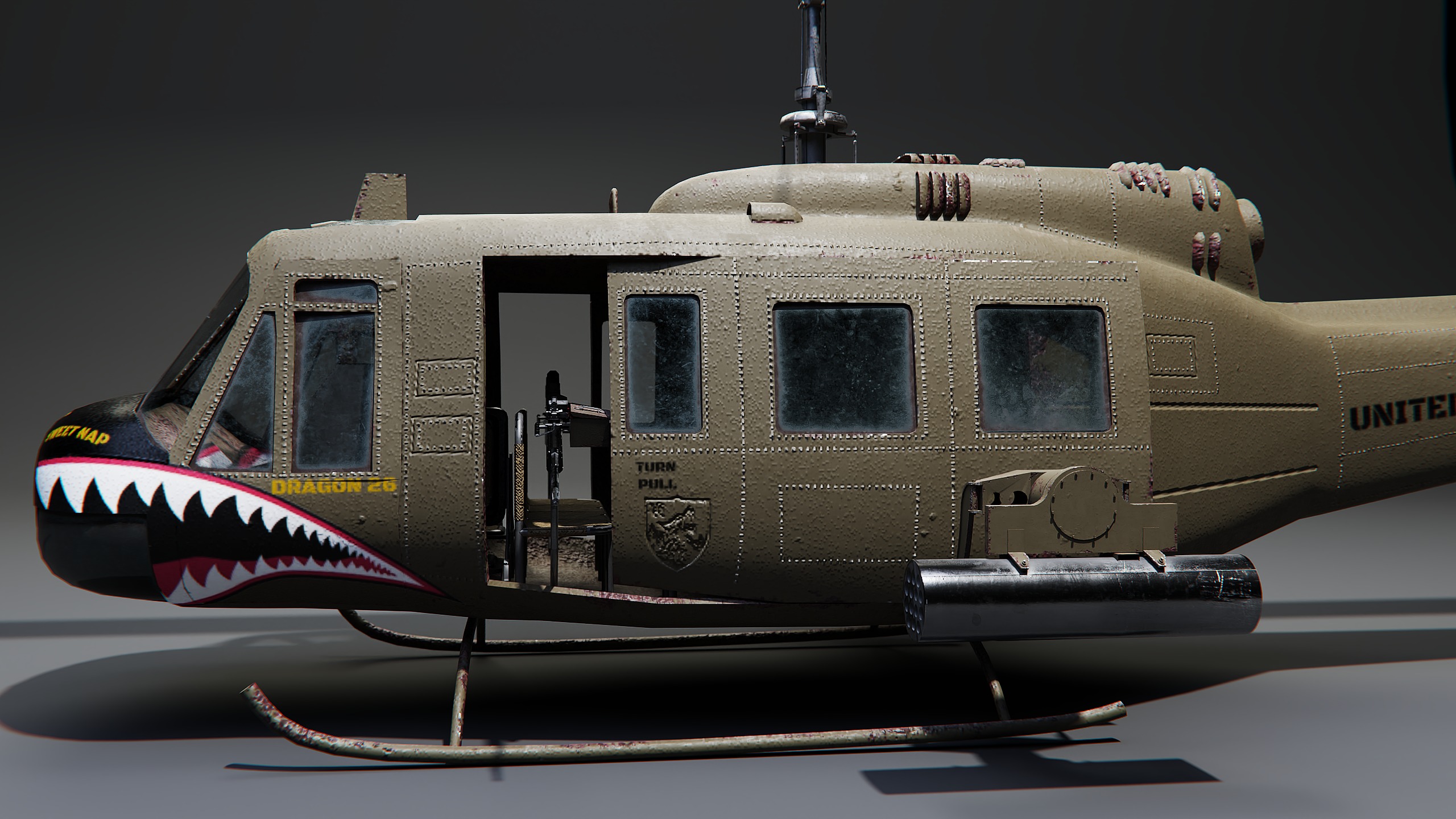 Bell UH-1 Huey Helicopter - 3D Model for Rendering and Animation Low-poly 3D model_5