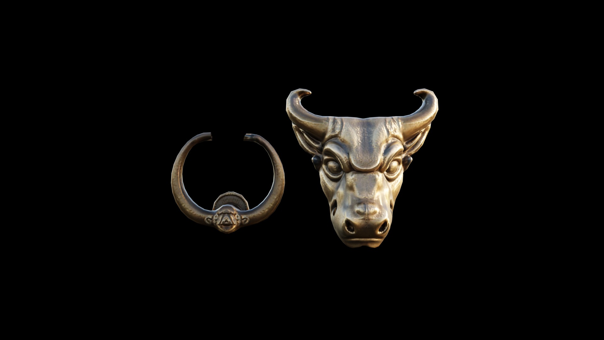 Bull Head Door Knocker Low Poly Ready For Game Low-poly 3D model_2