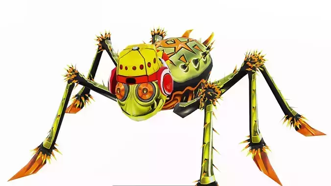 Green Spider Robot Funny Cartoon Insect Parasite Beetle Lowpoly Low-poly 3D model