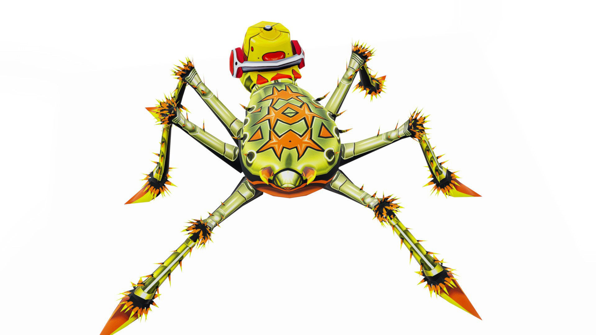 Green Spider Robot Funny Cartoon Insect Parasite Beetle Lowpoly Low-poly 3D model_5