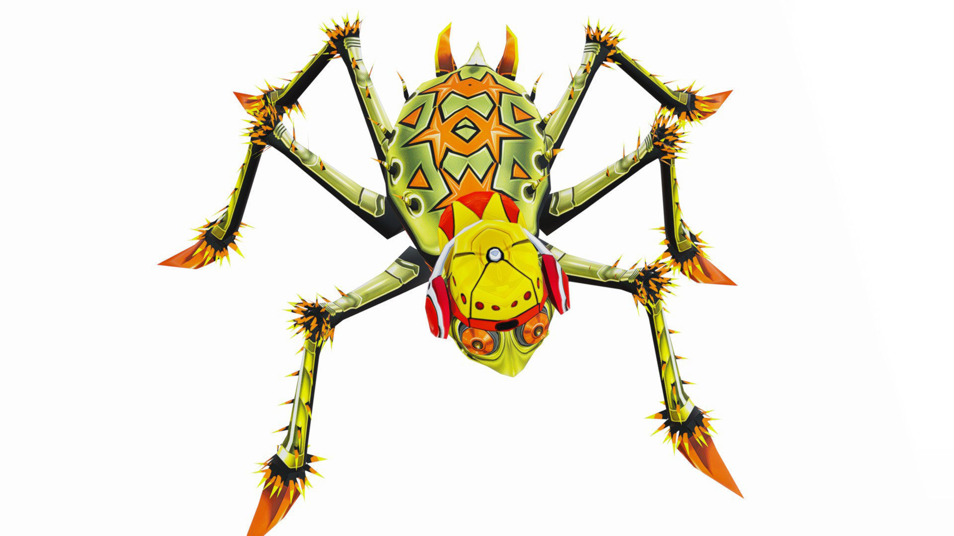 Green Spider Robot Funny Cartoon Insect Parasite Beetle Lowpoly Low-poly 3D model_8