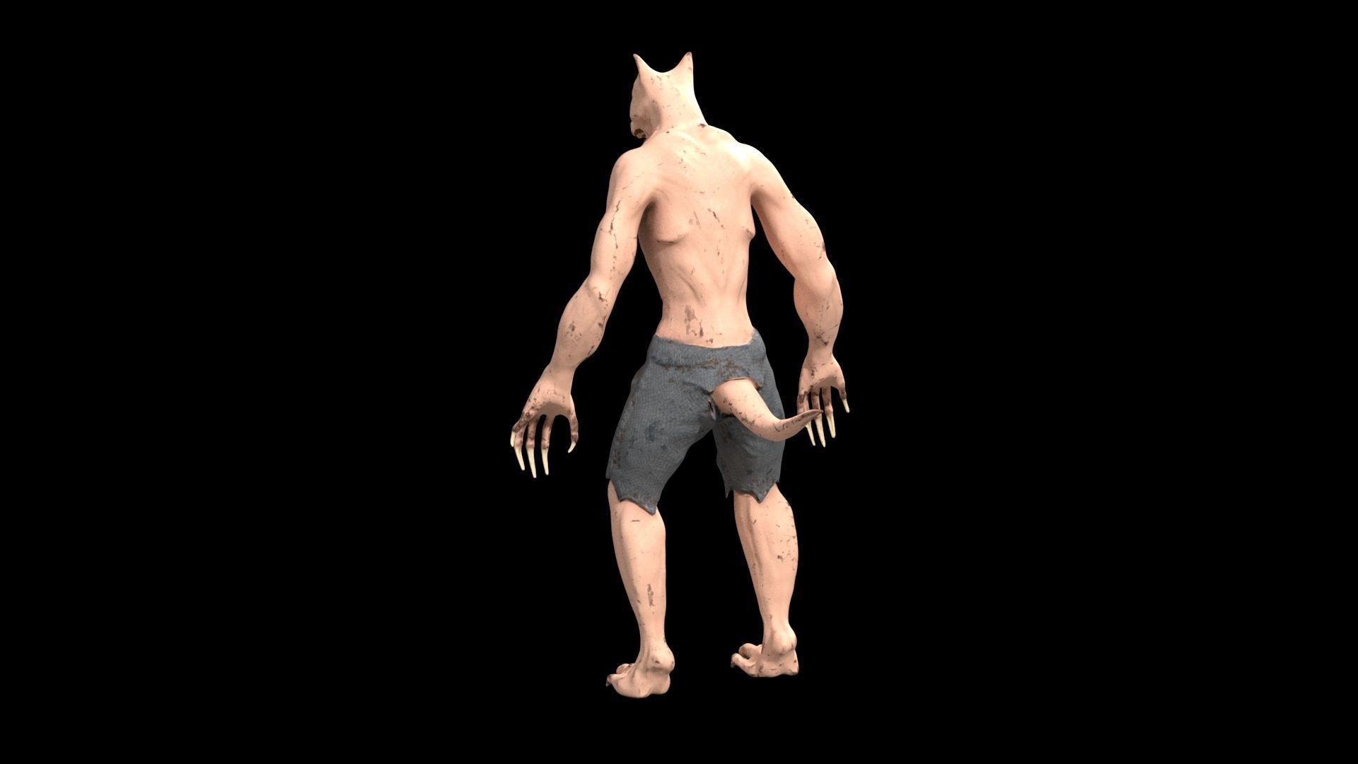 Werewolf wolf in shorts Low-poly 3D model_3