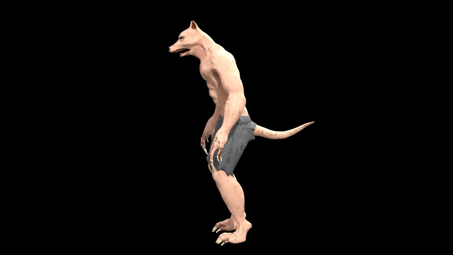 Werewolf wolf in shorts Low-poly 3D model_2