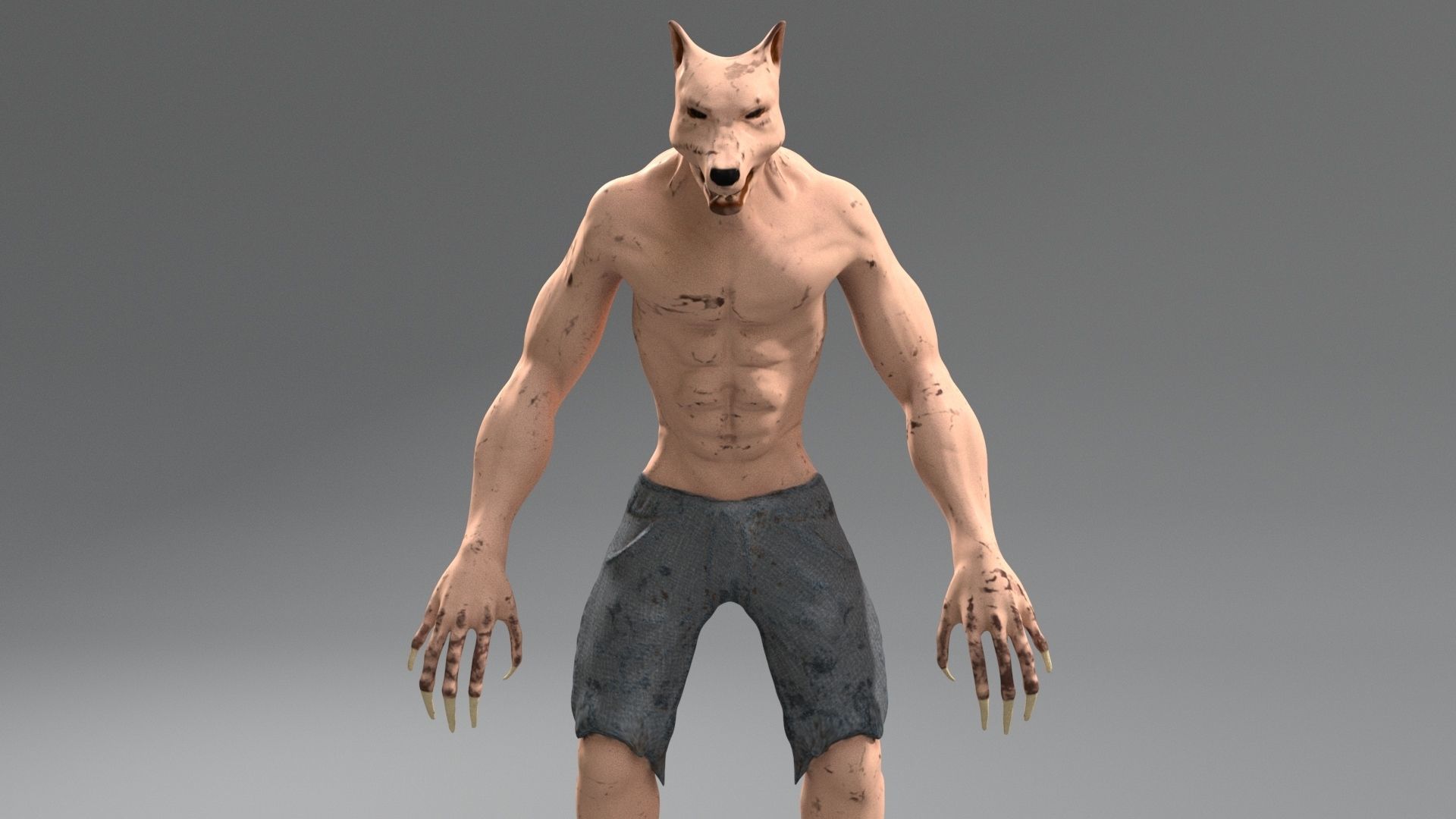 Werewolf wolf in shorts Low-poly 3D model_1