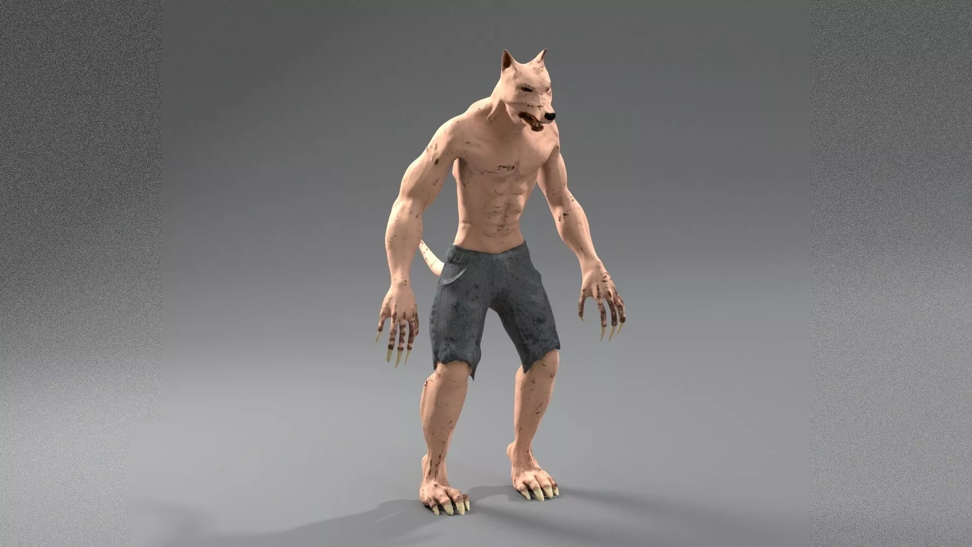 Werewolf wolf in shorts Low-poly 3D model_0