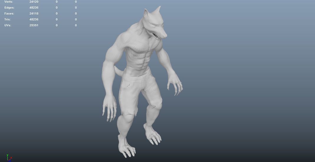 Werewolf wolf in shorts Low-poly 3D model_7