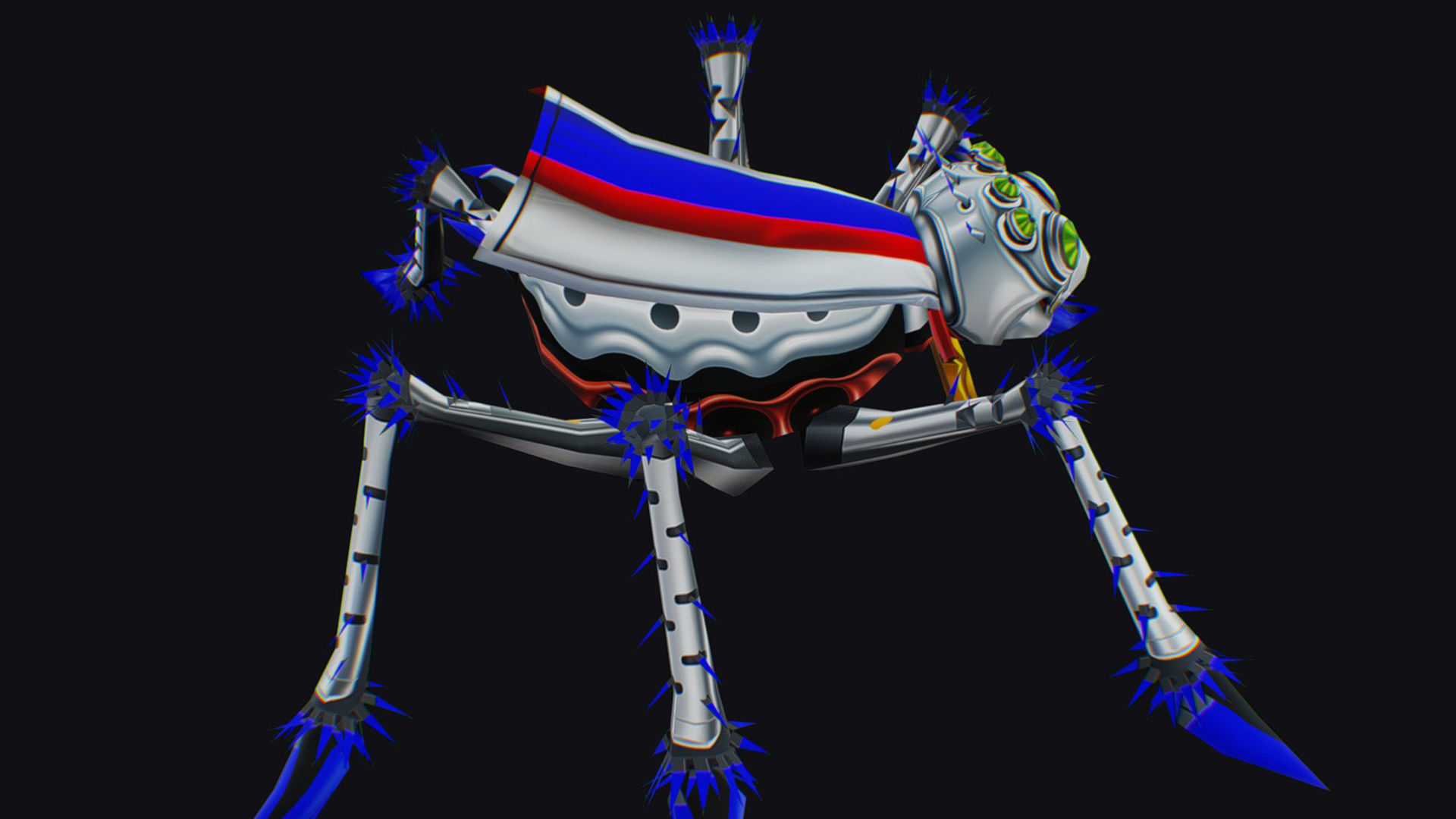 White Spider Robot Funny Cartoon Insect Parasite Beetle Lowpoly Low-poly 3D model_6