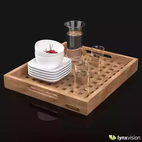 Wooden Tray Set with Glasses Jug Bowls