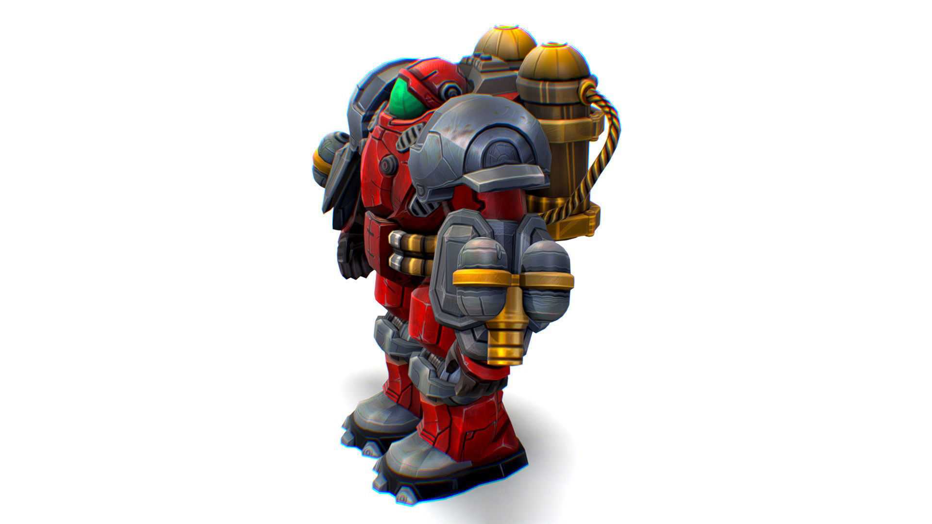 Flamethrower Heavy Combat Robot Red Space Suit Low-poly 3D model_2