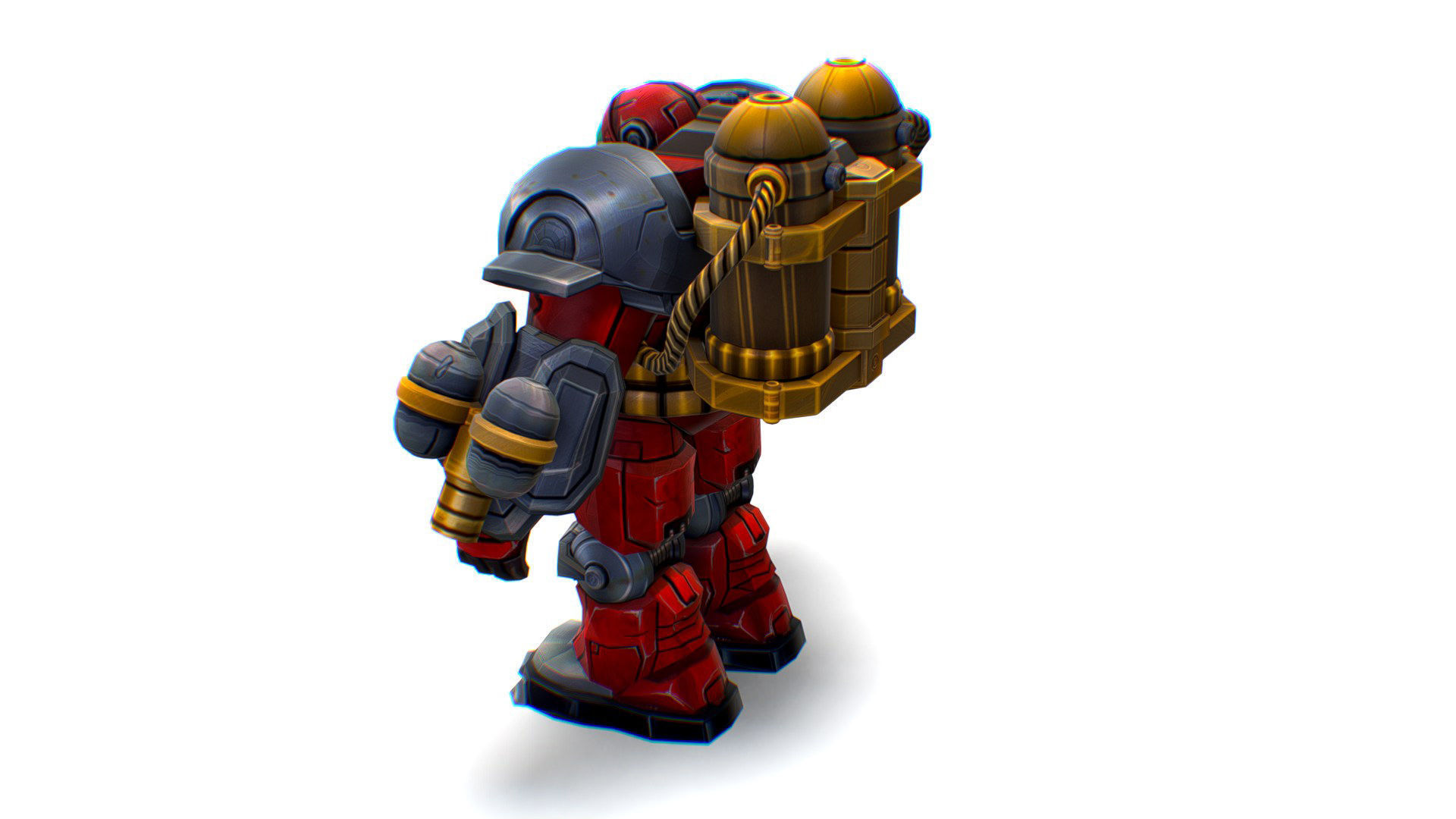 Flamethrower Heavy Combat Robot Red Space Suit Low-poly 3D model_3