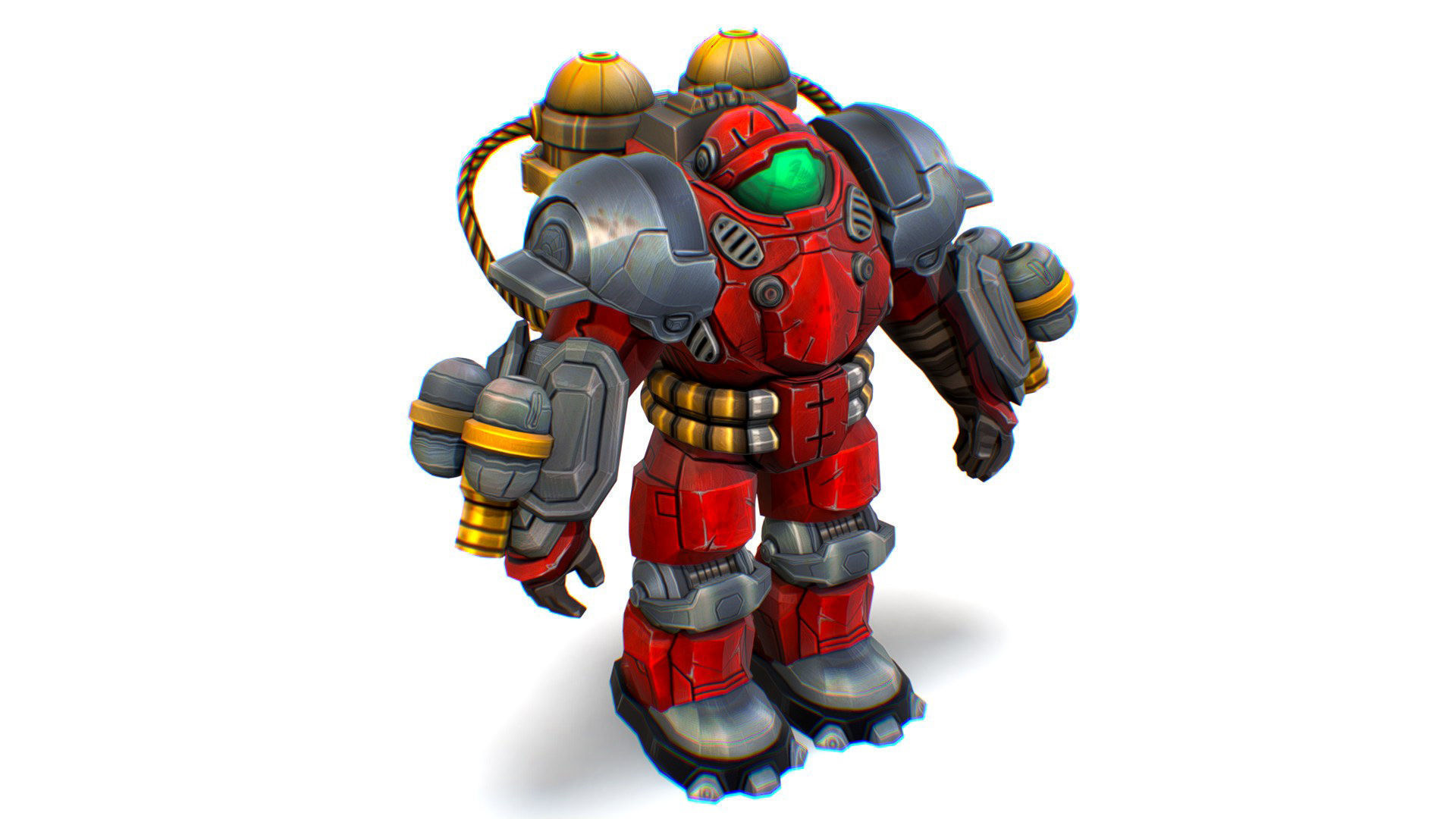 Flamethrower Heavy Combat Robot Red Space Suit Low-poly 3D model_7