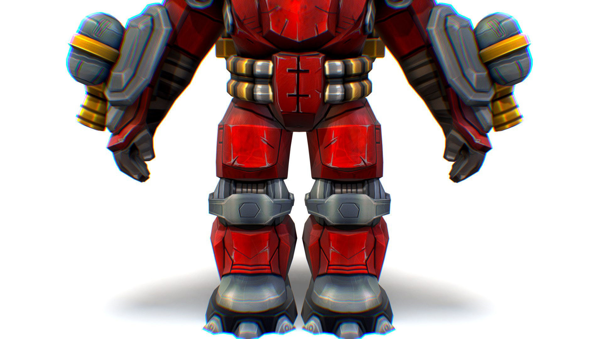 Flamethrower Heavy Combat Robot Red Space Suit Low-poly 3D model_9