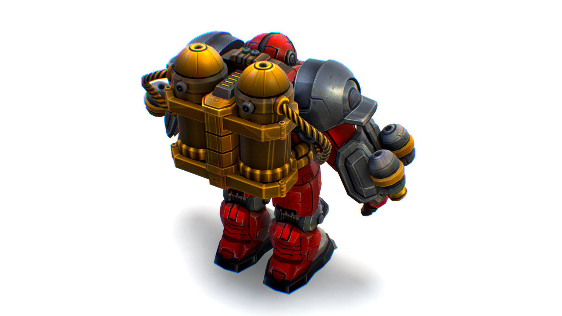 Flamethrower Heavy Combat Robot Red Space Suit Low-poly 3D model_5