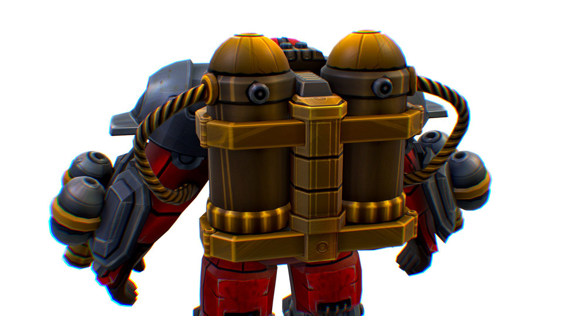 Flamethrower Heavy Combat Robot Red Space Suit Low-poly 3D model_10