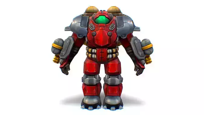 Flamethrower Heavy Combat Robot Red Space Suit Low-poly 3D model