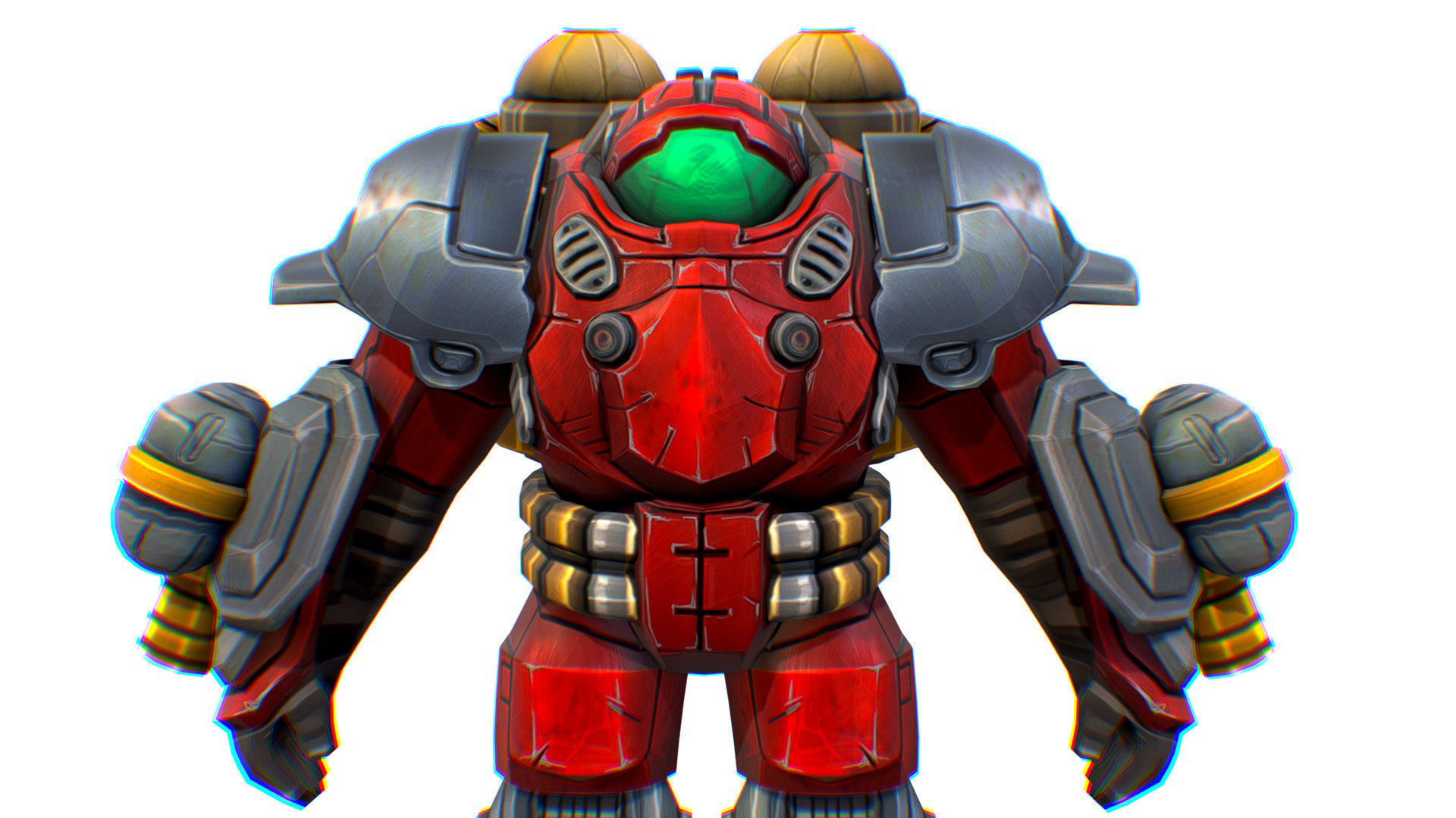 Flamethrower Heavy Combat Robot Red Space Suit Low-poly 3D model_8