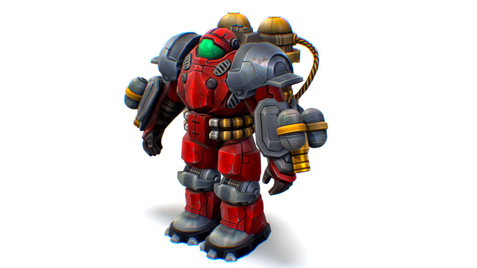 Flamethrower Heavy Combat Robot Red Space Suit Low-poly 3D model_1