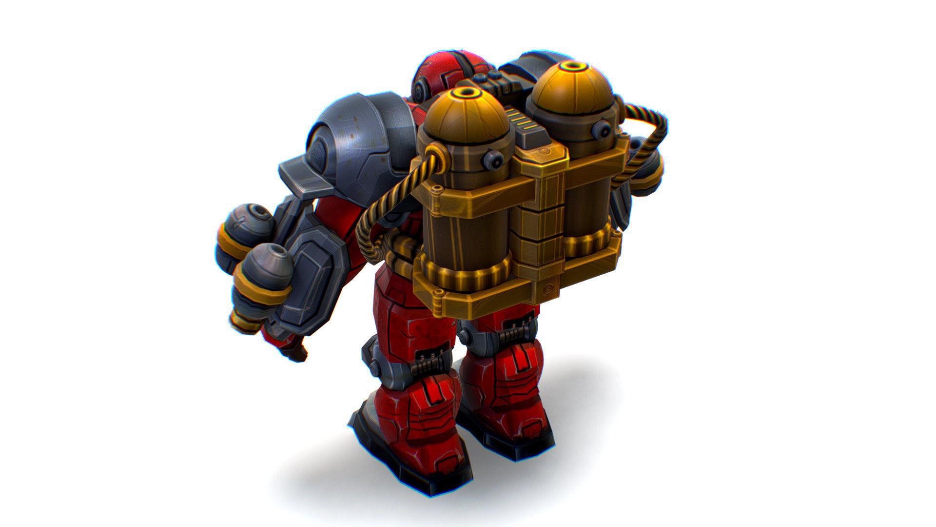 Flamethrower Heavy Combat Robot Red Space Suit Low-poly 3D model_4