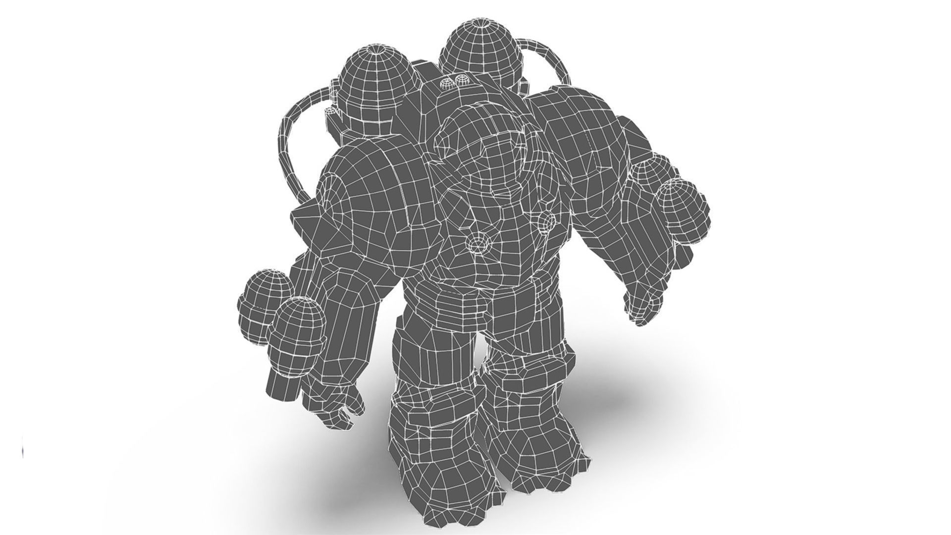 Flamethrower Heavy Combat Robot Red Space Suit Low-poly 3D model_16