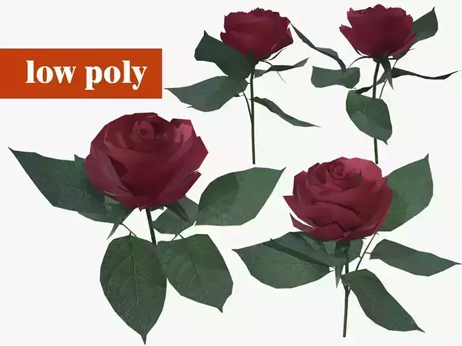 Red Rose  Low-poly textured 3d model for games