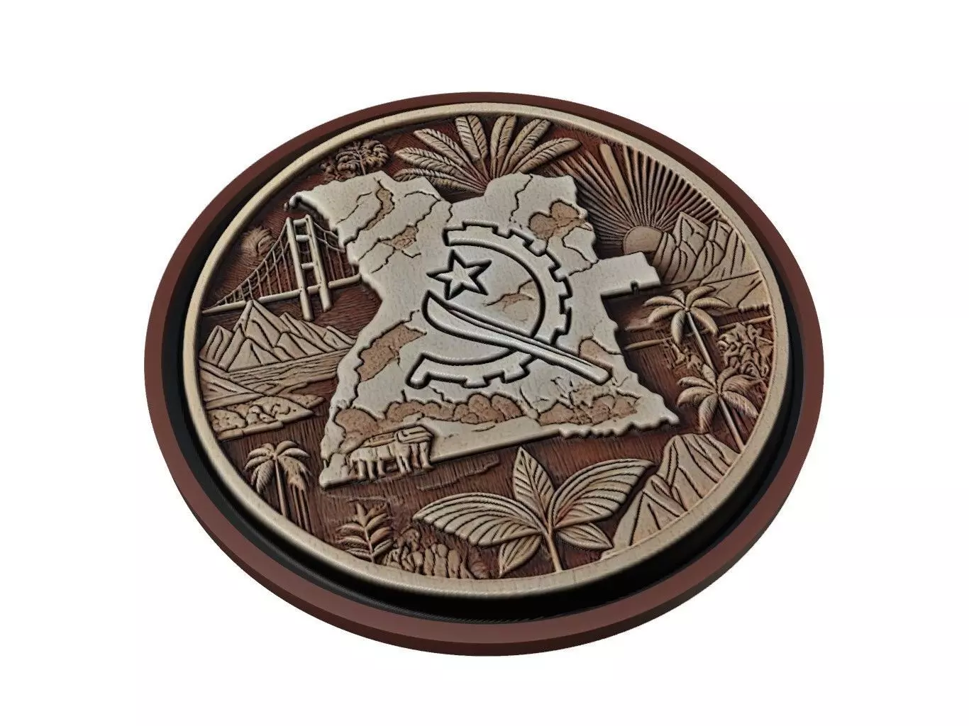 Angola Map Medallion Relief 3D print model_0