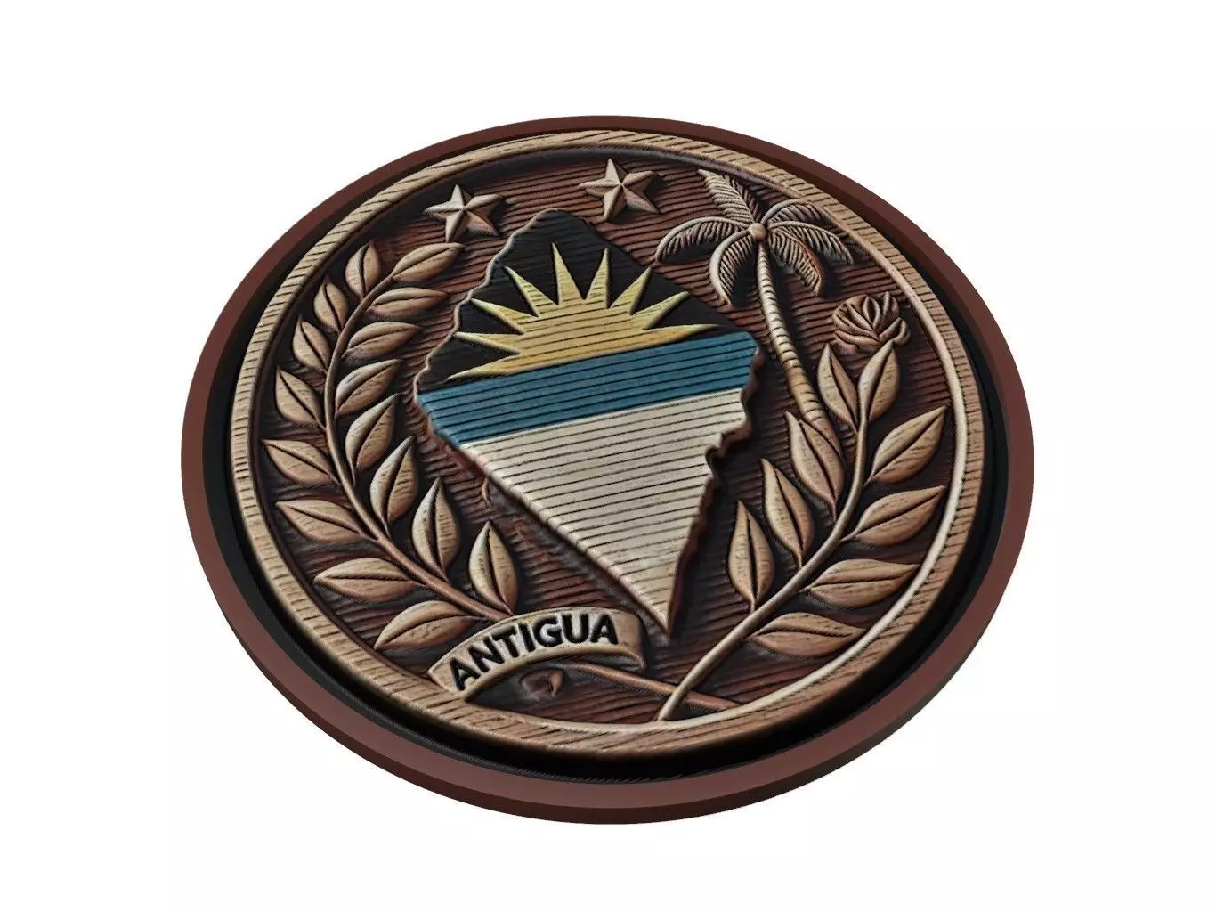 Antigua and Barbuda Map Medallion Relief 3D print model
