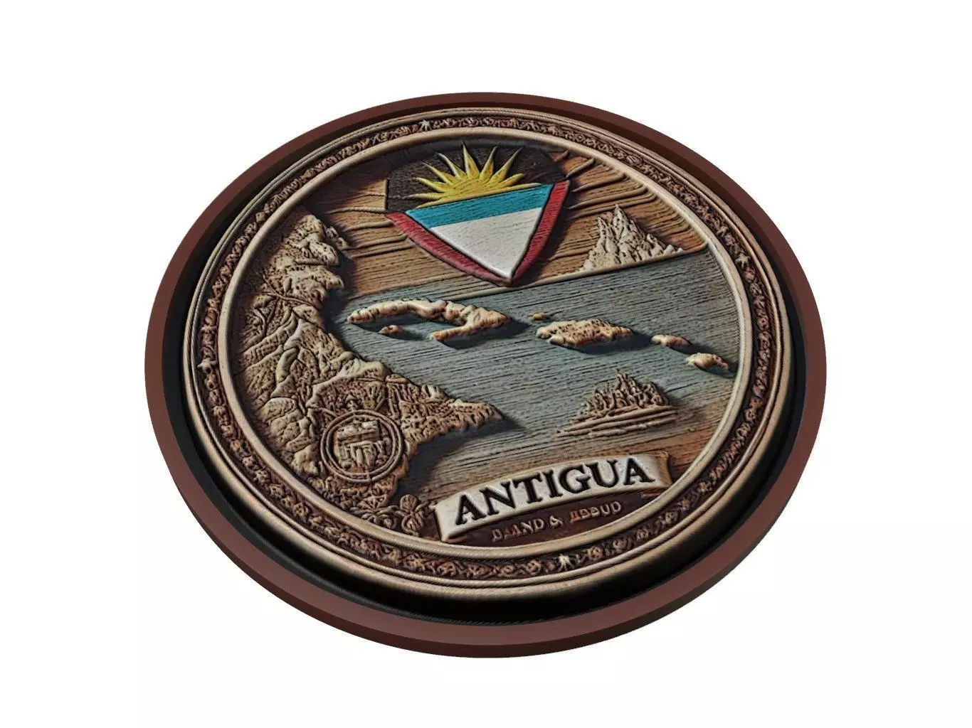 Antigua and Barbuda Map Medallion Relief 3D print model