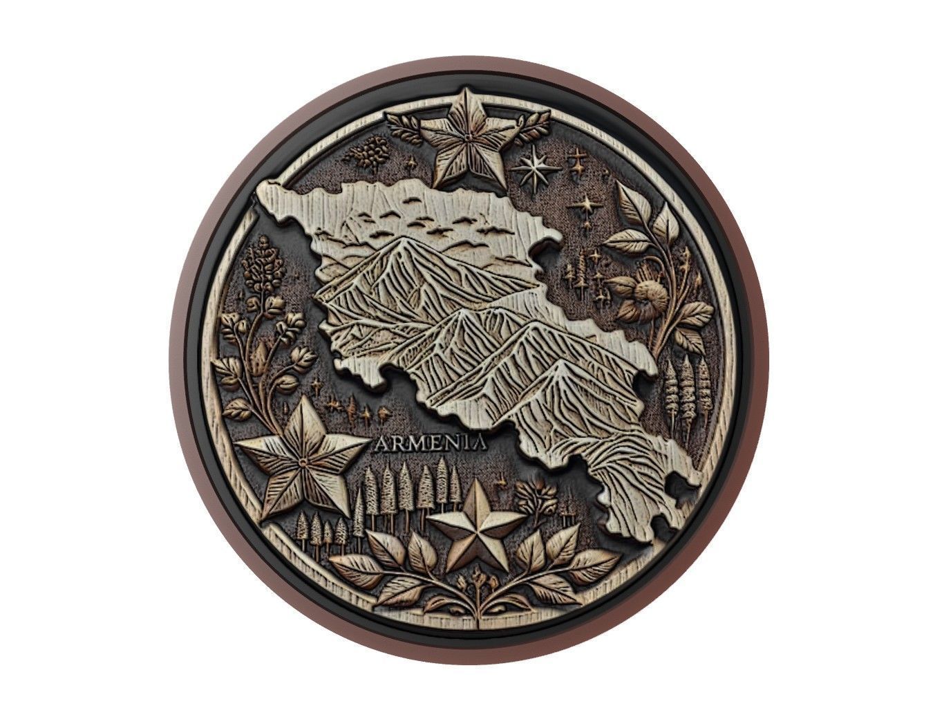 Armenia Map Medallion Relief 3D print model_1