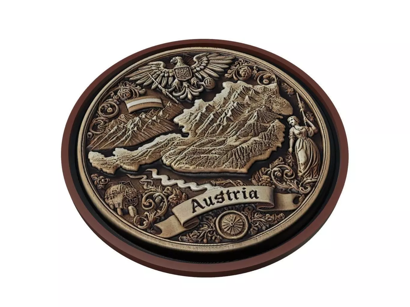 Austria Map Medallion Relief 3D print model