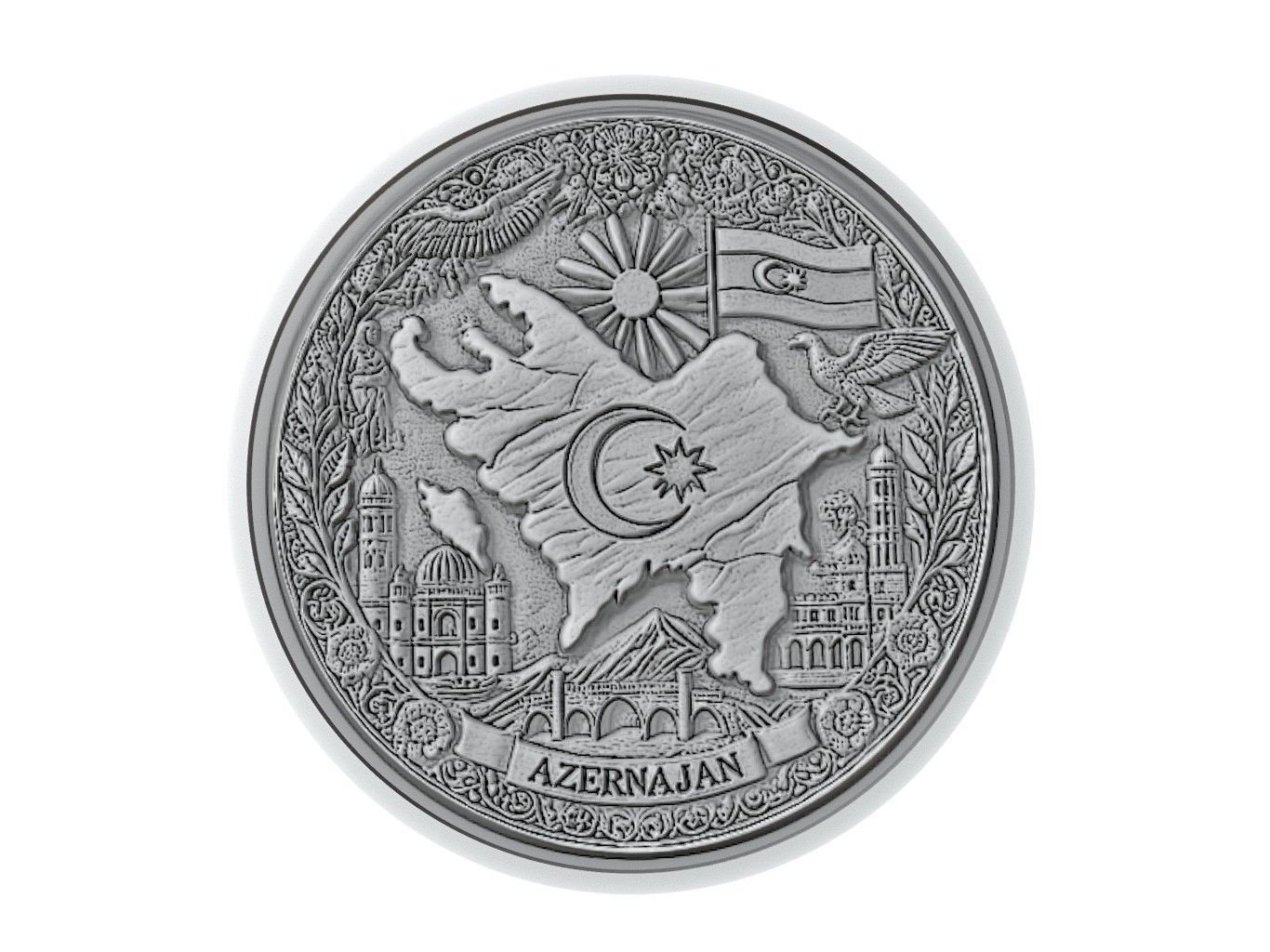Azerbaijan Map Medallion Relief 3D print model_3