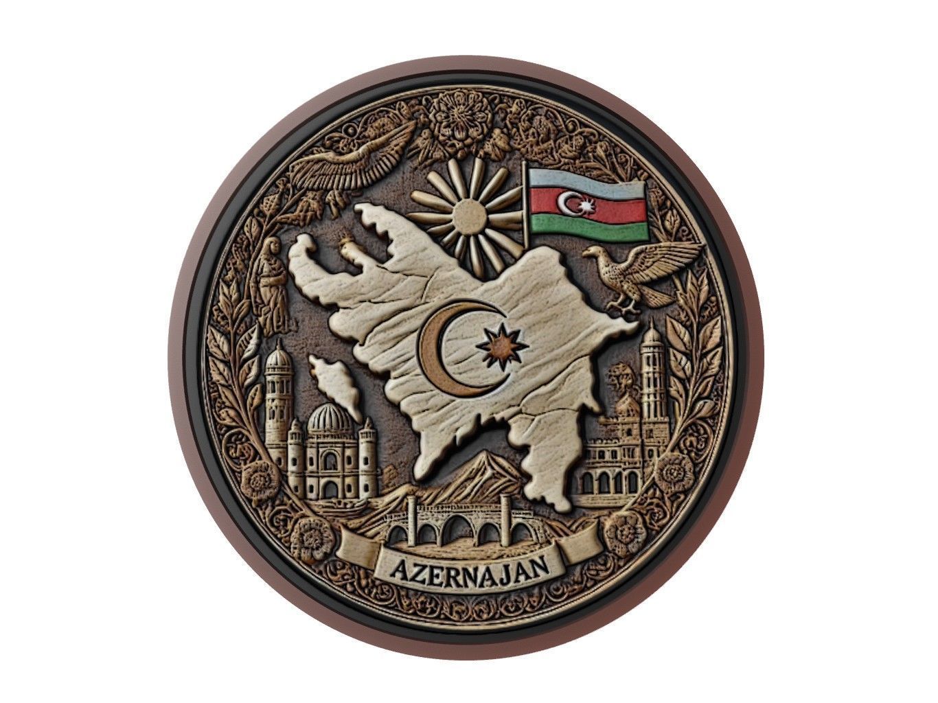 Azerbaijan Map Medallion Relief 3D print model_1