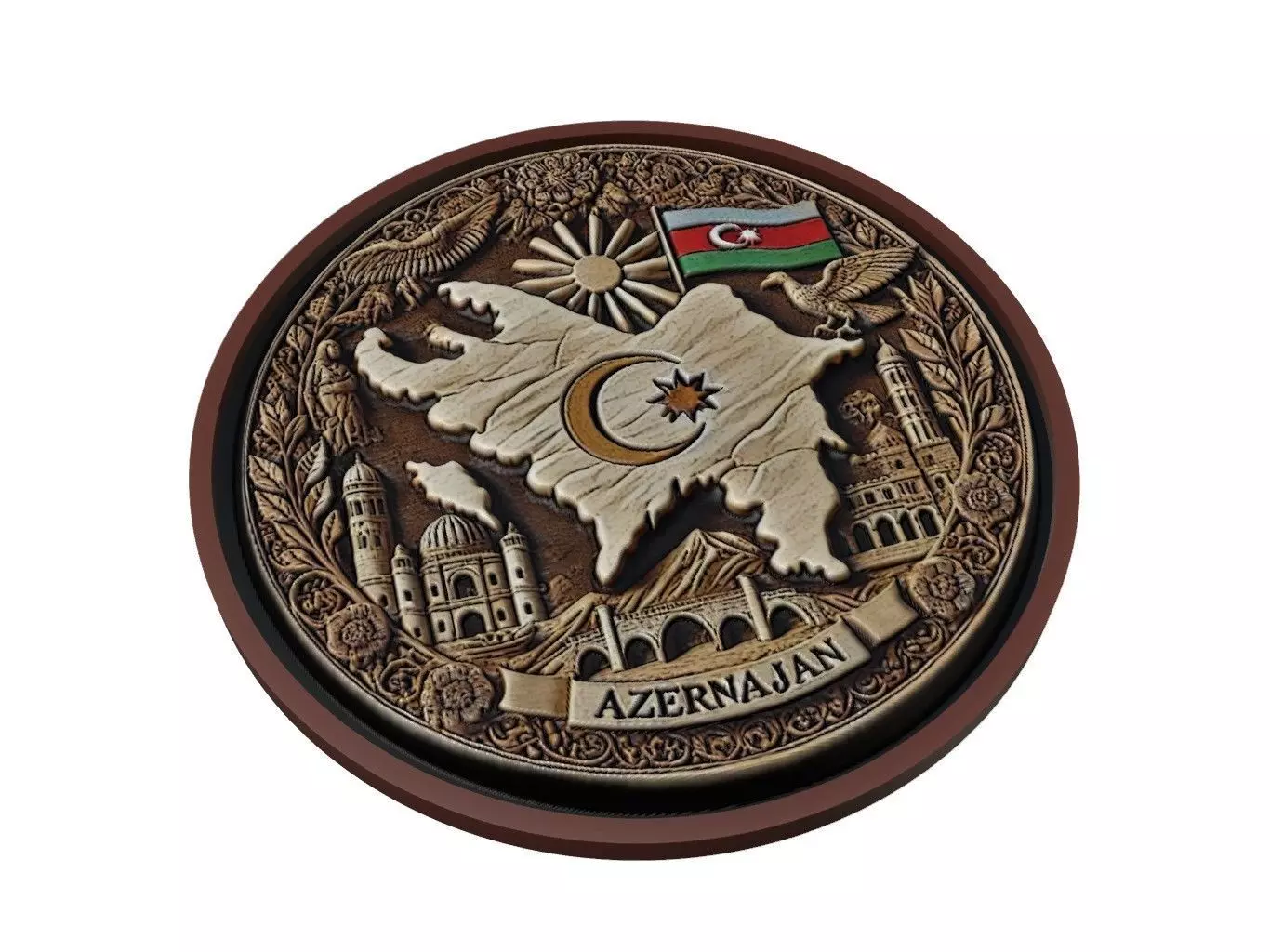 Azerbaijan Map Medallion Relief 3D print model_0