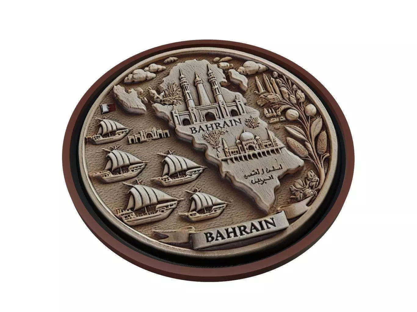Bahrain Map Medallion Relief 3D print model