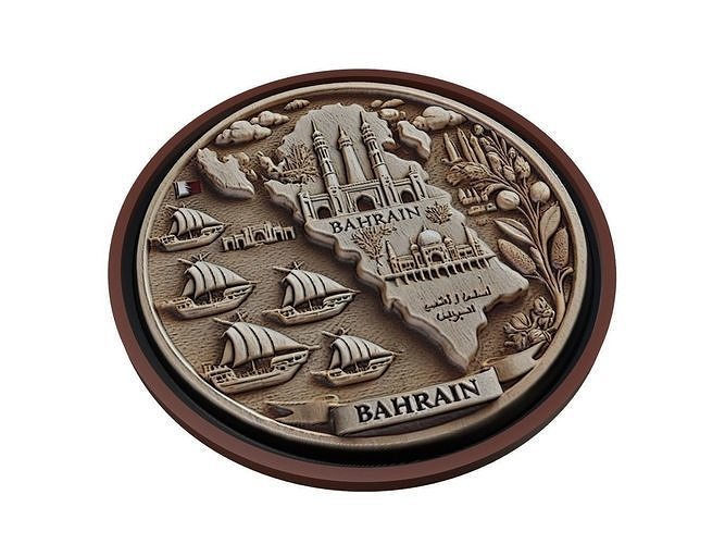 Bahrain Map Medallion Relief 3D print model