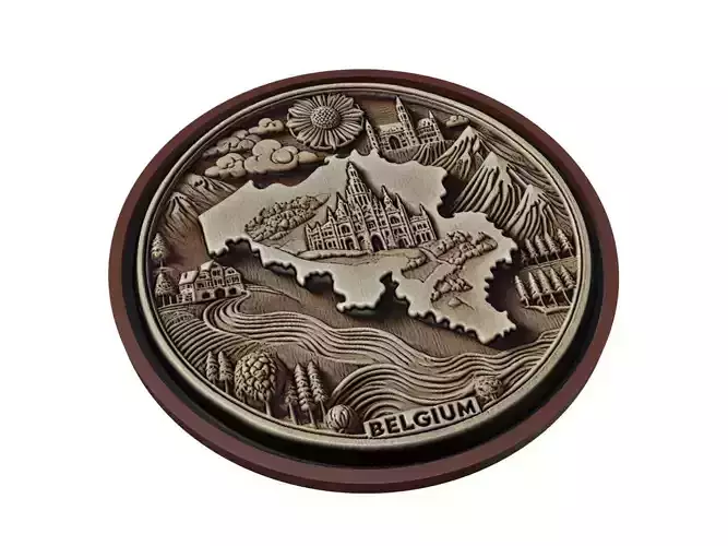Belgium Map Medallion Relief