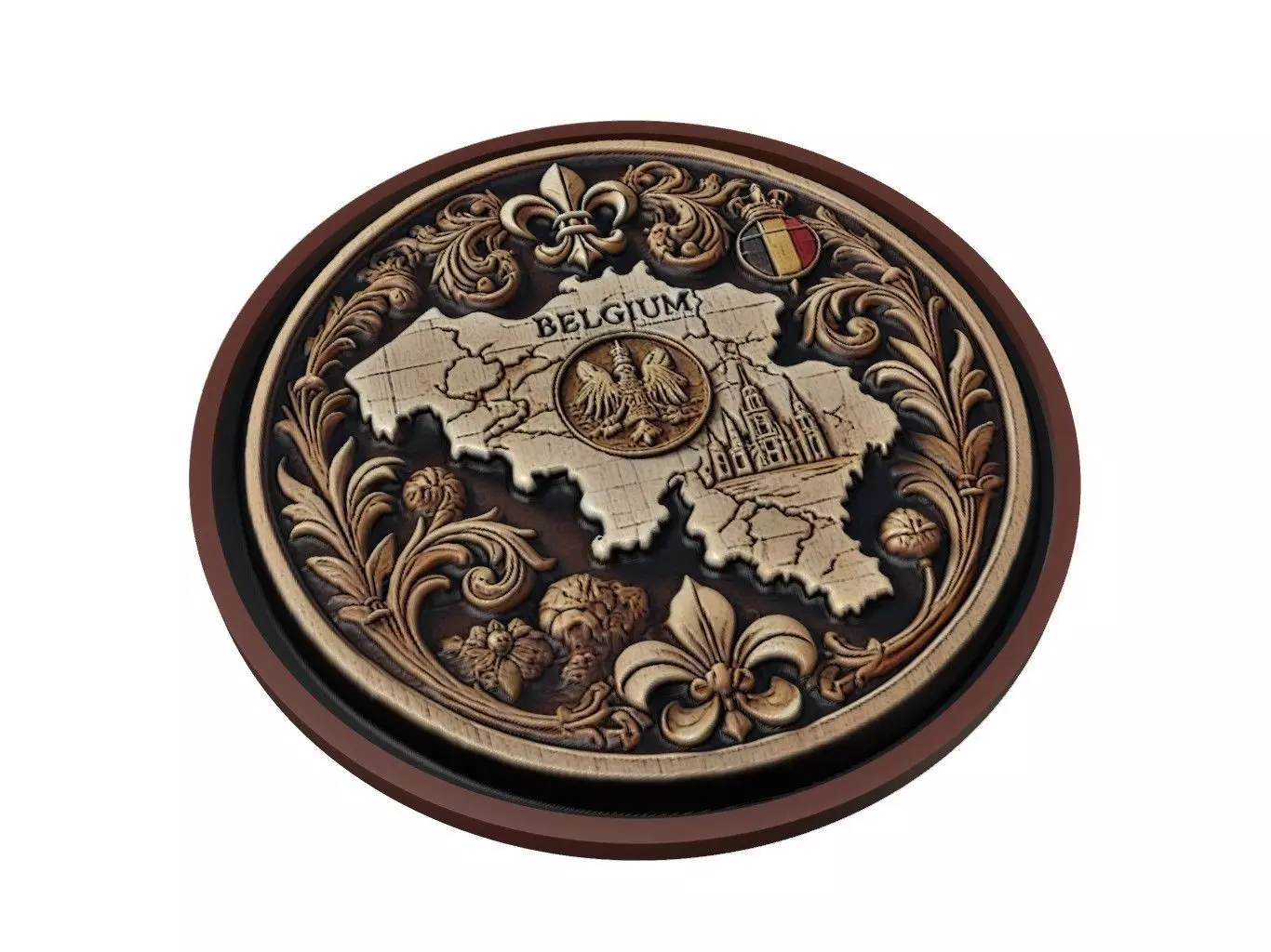 Belgium Map Medallion Relief 3D print model_0
