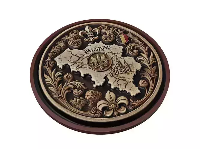 Belgium Map Medallion Relief