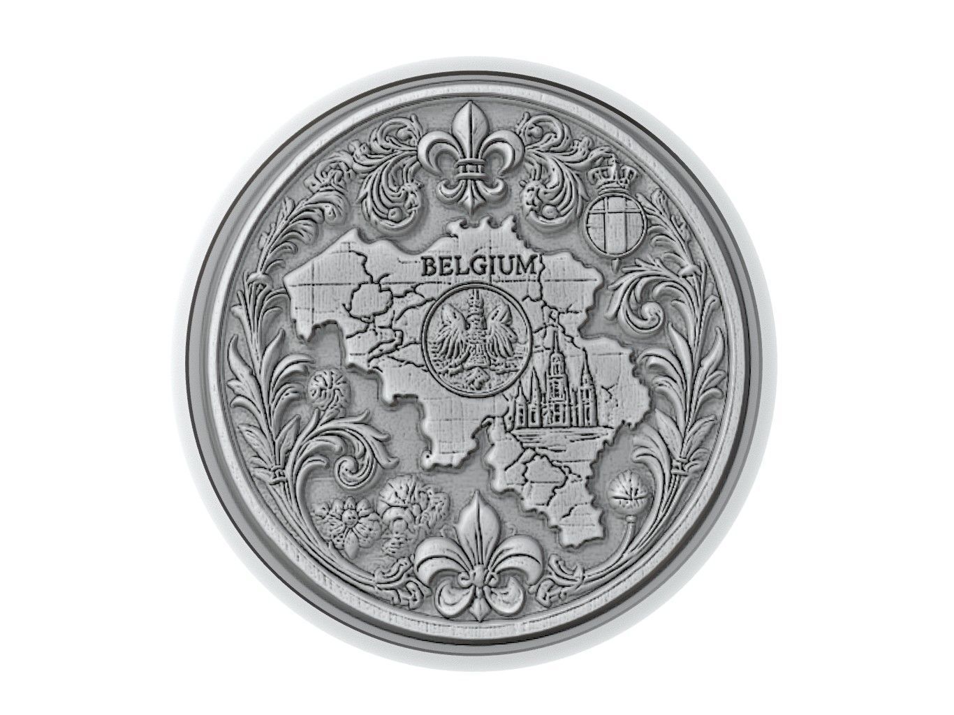 Belgium Map Medallion Relief 3D print model_3