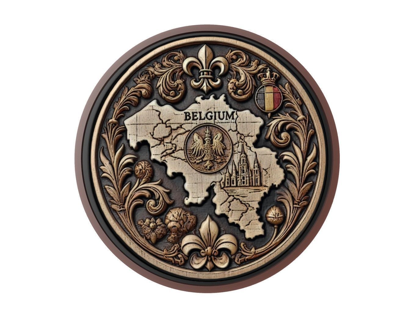 Belgium Map Medallion Relief 3D print model_1
