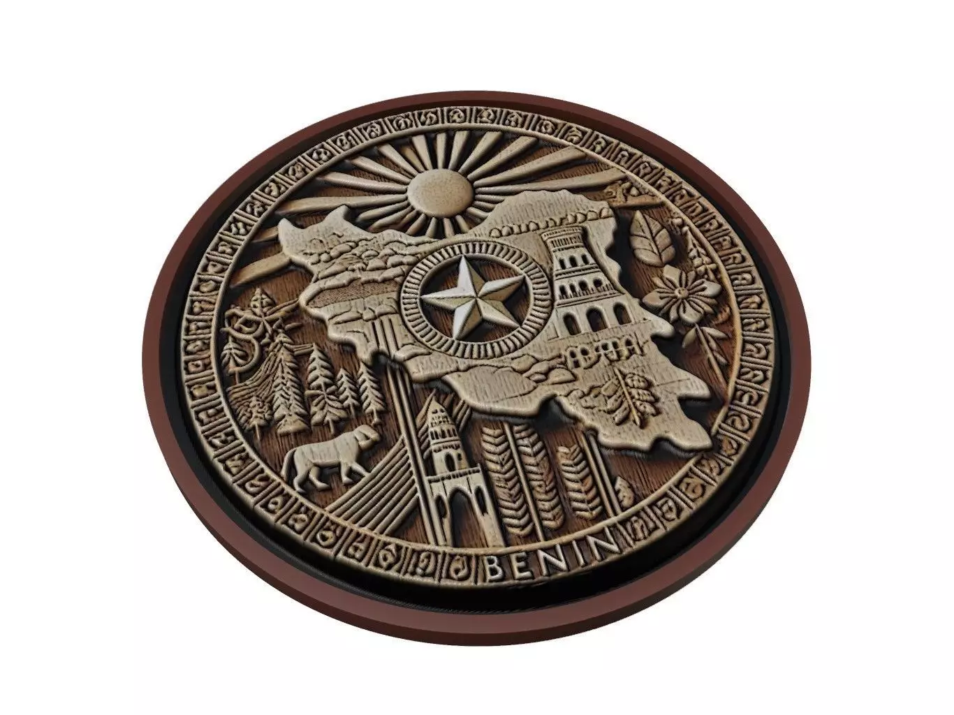 Benin Map Medallion Relief 3D print model_0