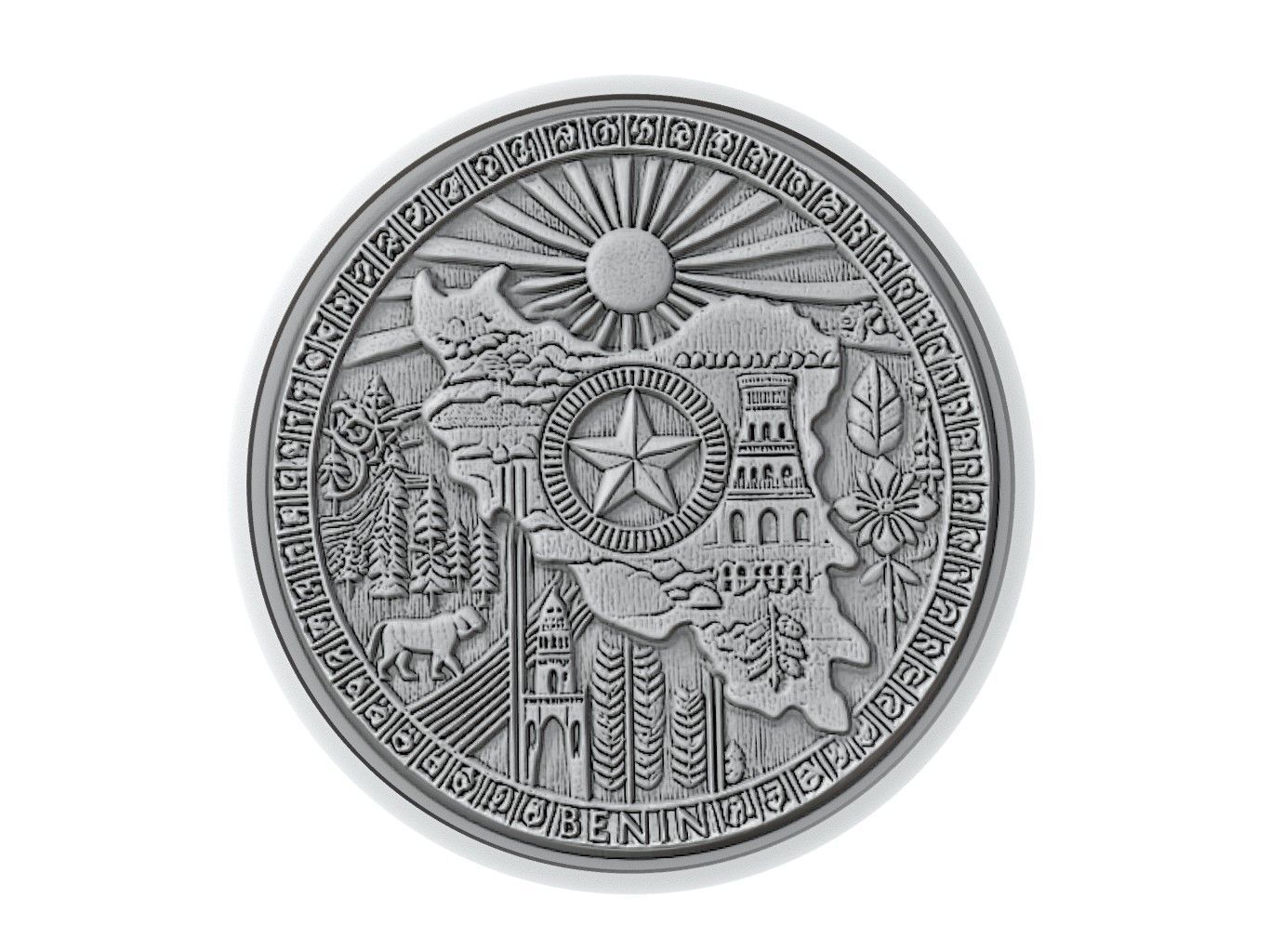 Benin Map Medallion Relief 3D print model_3