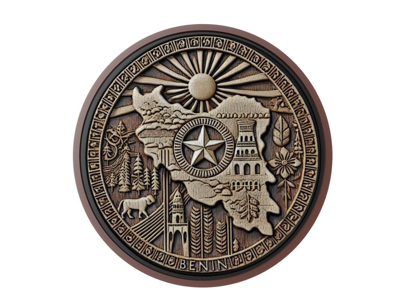 Benin Map Medallion Relief 3D print model_1