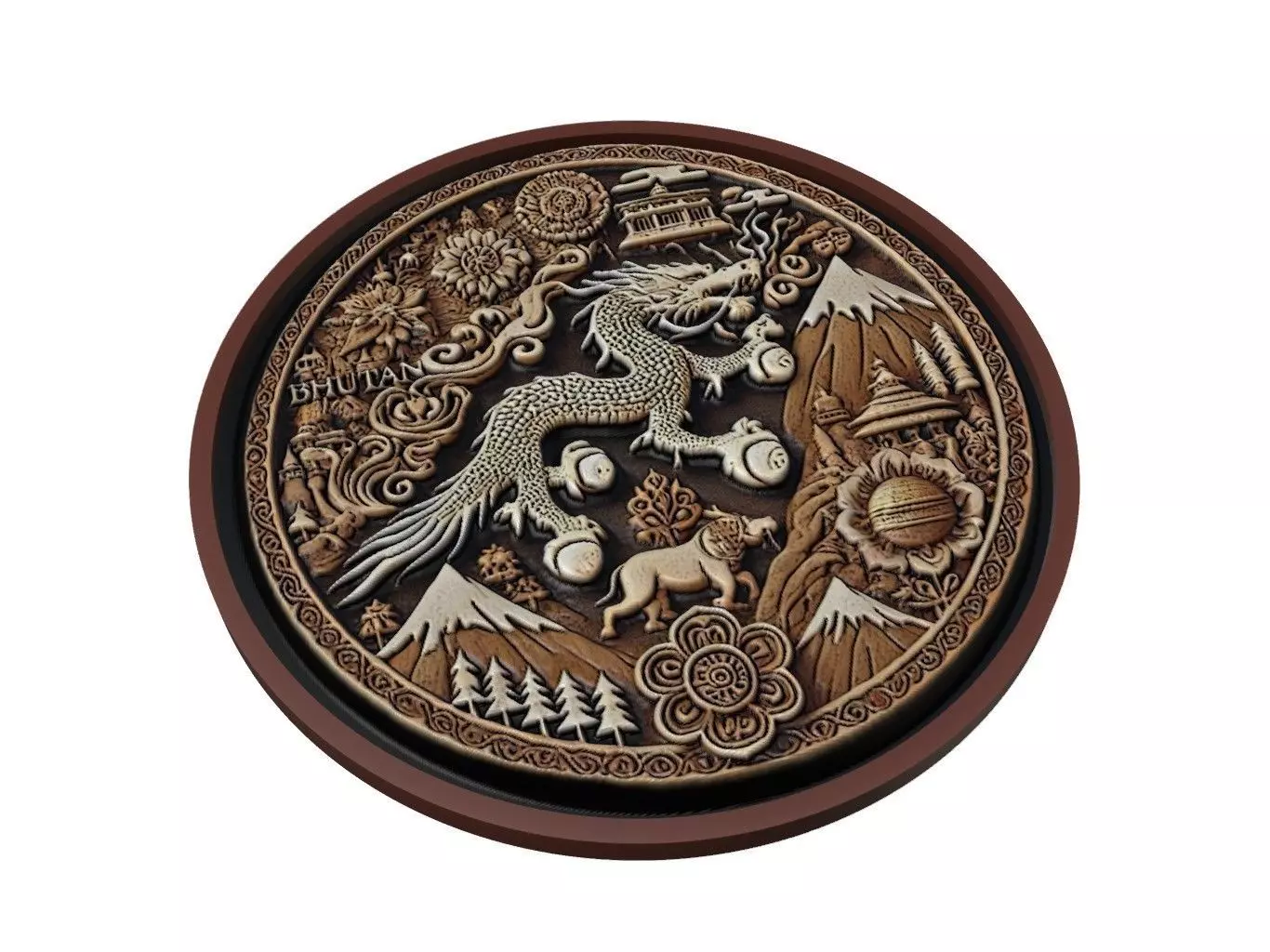 Bhutan Map Medallion Relief 3D print model