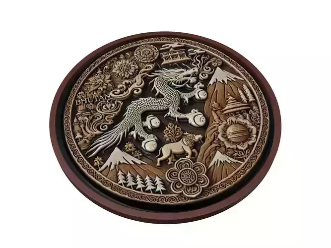 Bhutan Map Medallion Relief