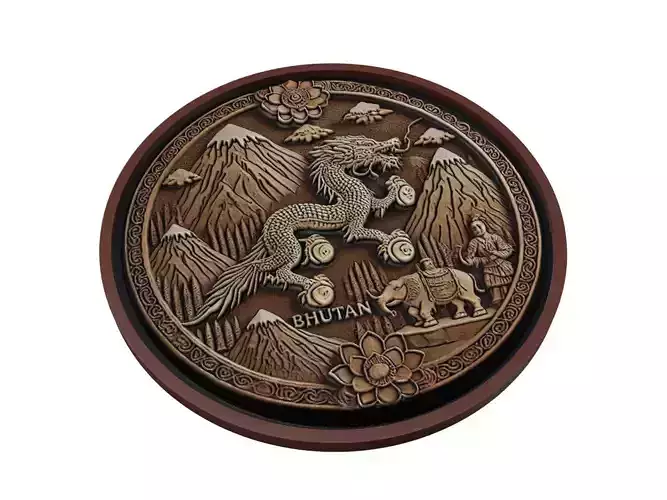 Bhutan Map Medallion Relief