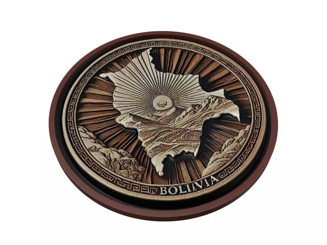Bolivia Map Medallion Relief 3D print model