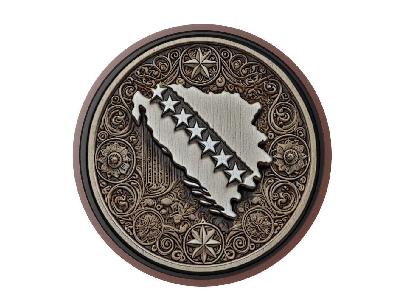 Bosnia and Herzegovina Map Medallion Relief 3D print model_1