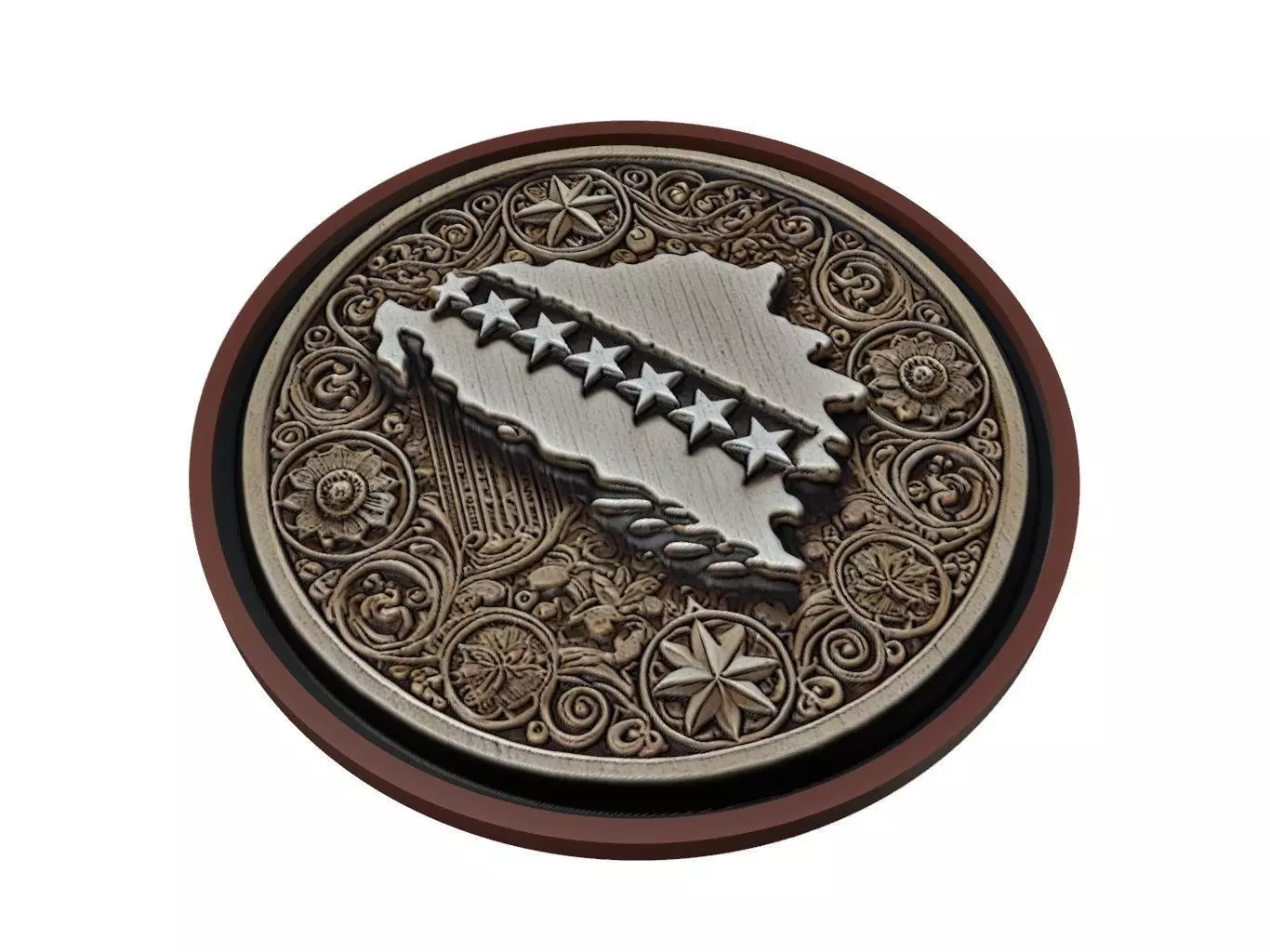 Bosnia and Herzegovina Map Medallion Relief 3D print model_0