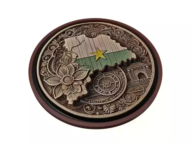 Burkina Faso Map Medallion Relief 3D print model