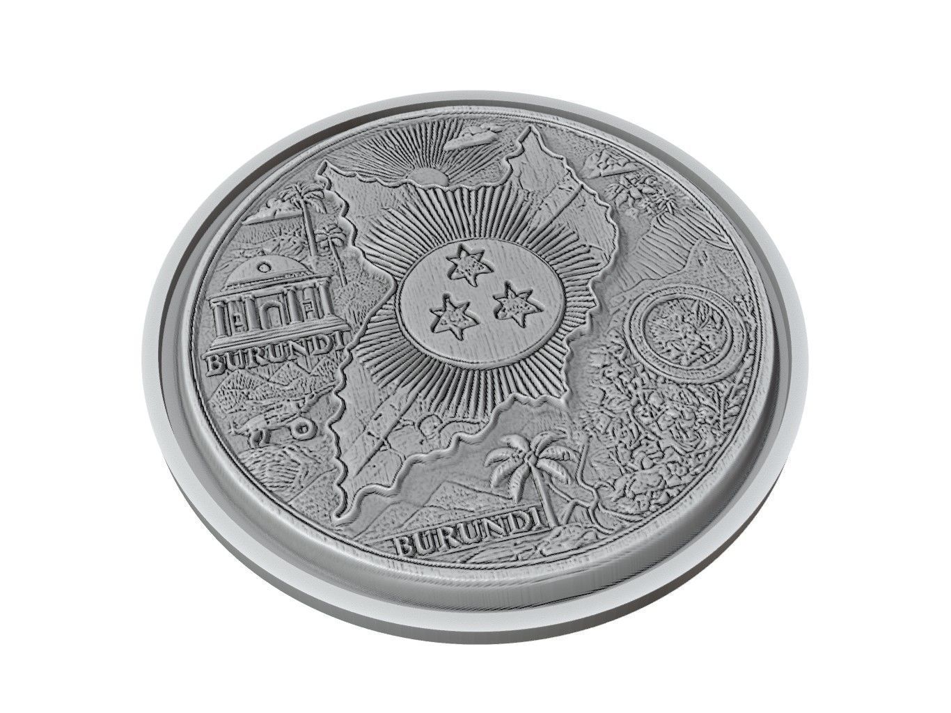Burundi Map Medallion Relief 3D print model_2
